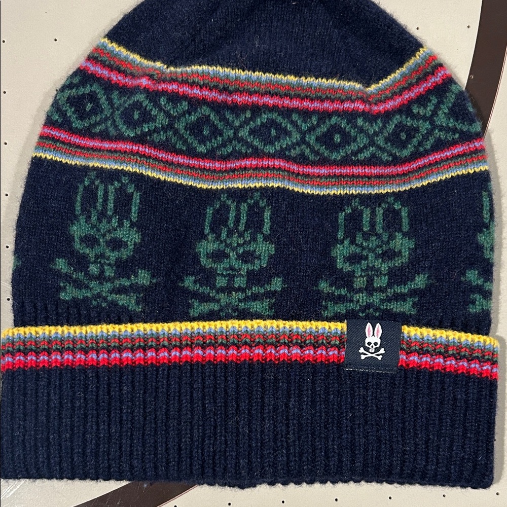 Psycho Bunny Kids Beanie - Navy with Green and Red Accents